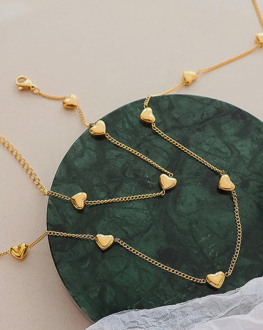 Vivre 18k Gold Non-tarnish Petite Heart Bracelet & Necklace Set