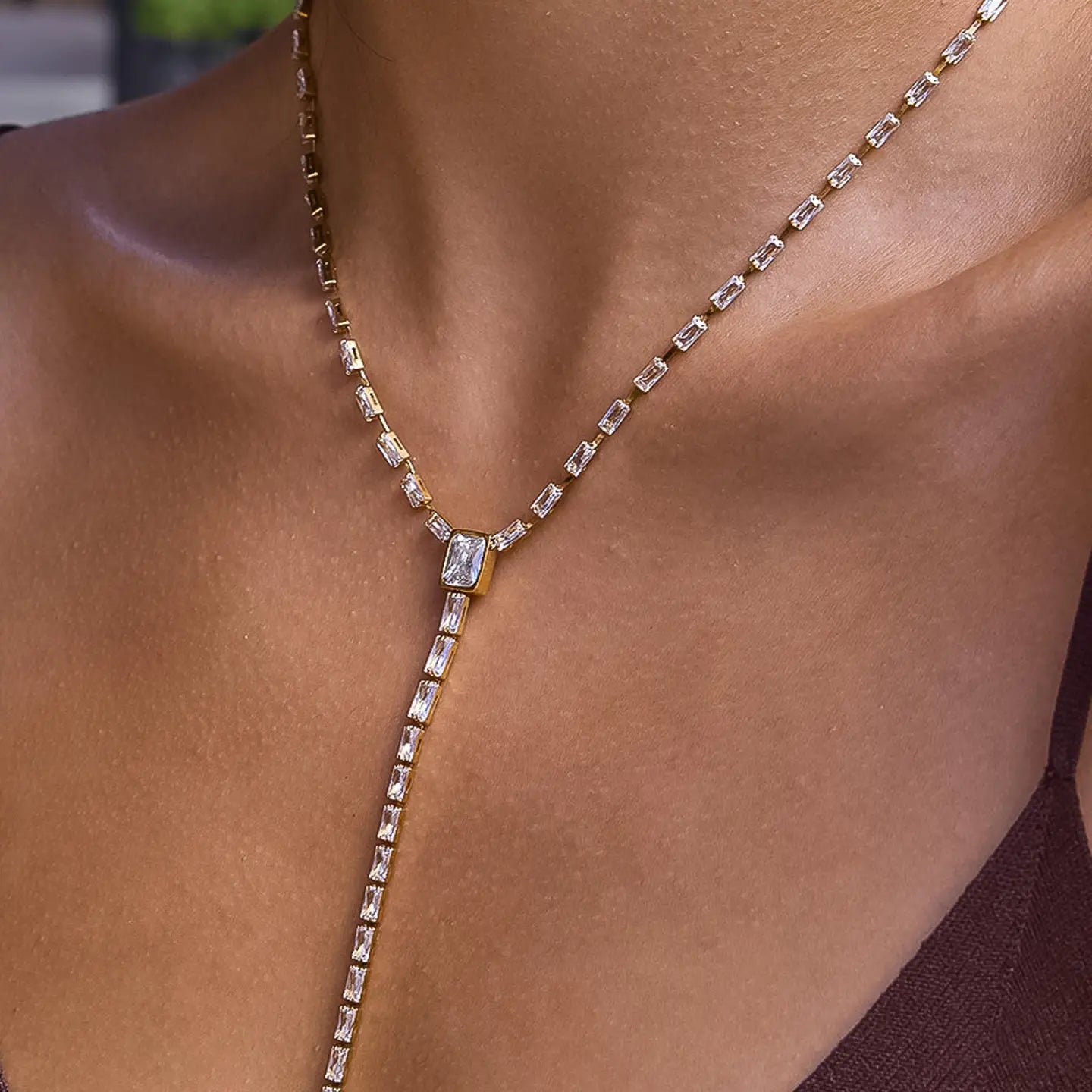 Cieline 18K Gold Non-Tarnish Cz Lariat Necklace