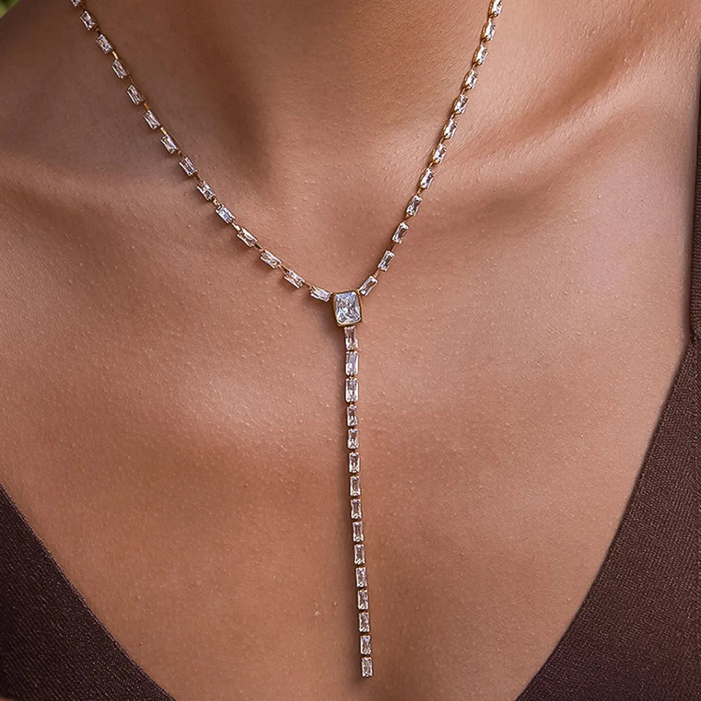 Cieline 18K Gold Non-Tarnish Cz Lariat Necklace