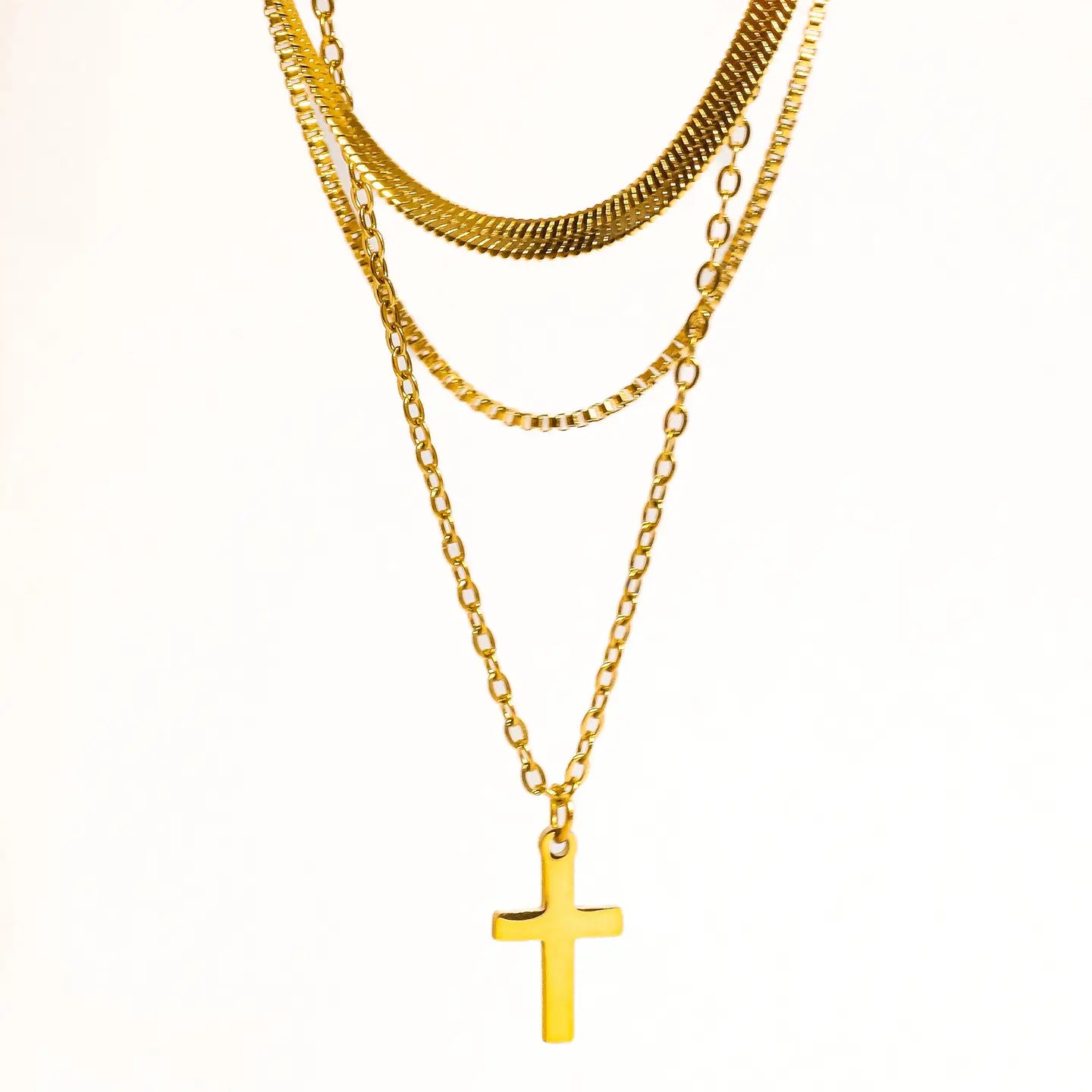 Georgine 18K Gold Non-Tarnish Layered Cross Necklace