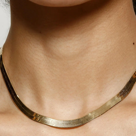 Juliana 18K Gold Non-Tarnish Flat Bold Snake Chain Necklace